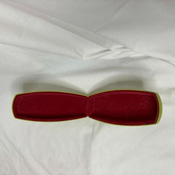 KOALI Eyeglasses COFFIN Case HARD Green CLAMSHELL Red VELVET LINED Interior VTG - Picture 7 of 9